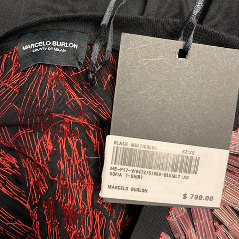MARCELO BURLON Size XS Black Red Cotton Beaded Wings T-shirt