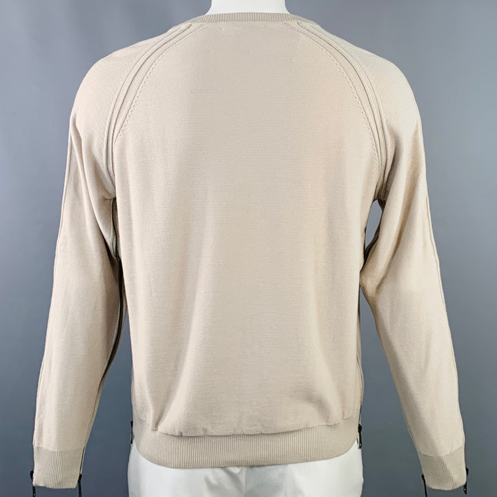 BURBERRY LONDON Size L Beige Silver Wool Cotton V-Neck Zipper Trim Sweater