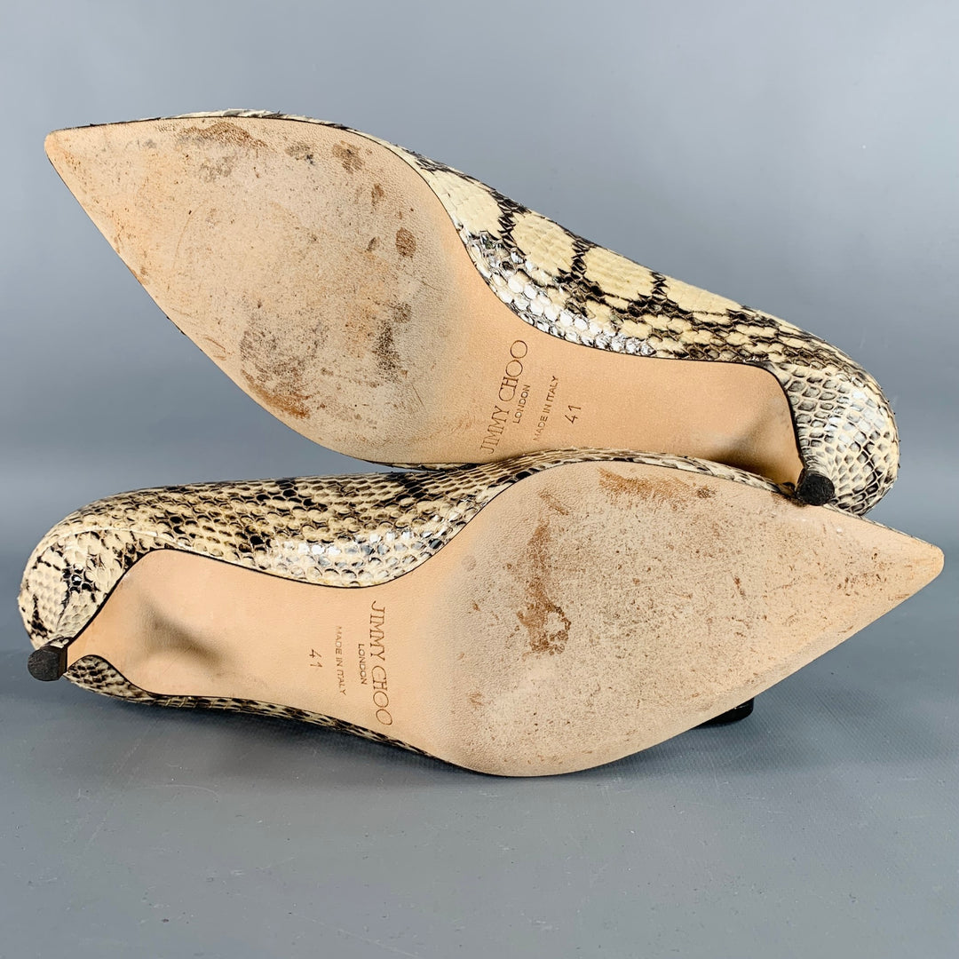 JIMMY CHOO Size 11 Grey Cream Python Skin Kitten Heel Pumps