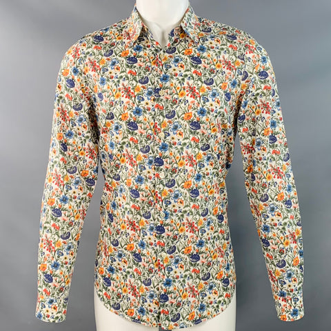 PAUL SMITH Size M White Multi Color Floral Cotton Long Sleeve Shirt
