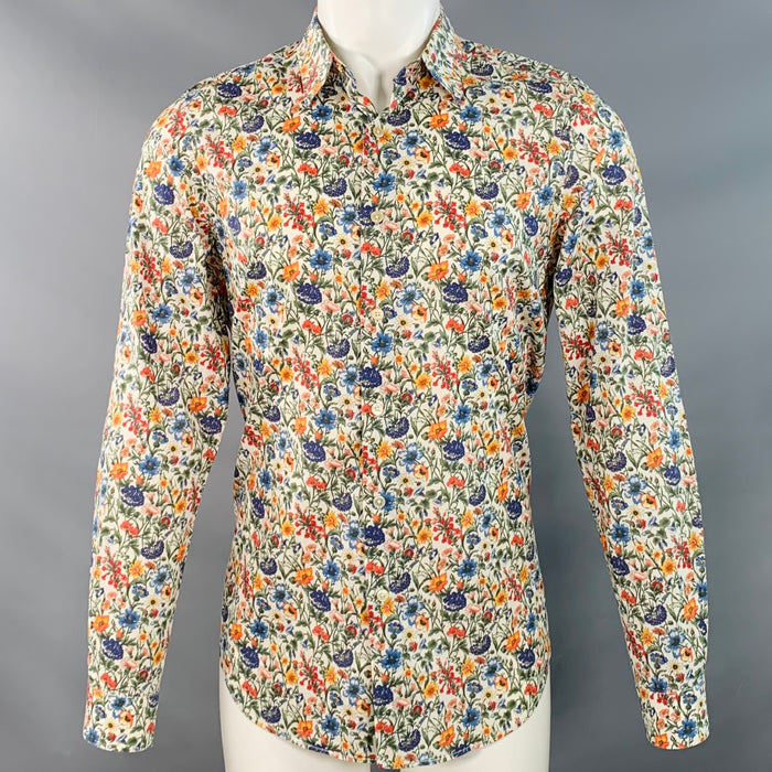PAUL SMITH Size M White Multi Color Floral Cotton Long Sleeve Shirt
