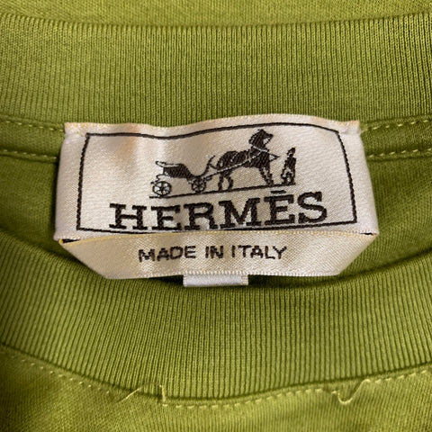 HERMES Size XXL Green Moss Contrast Trim Cotton Crew Neck T-shirt