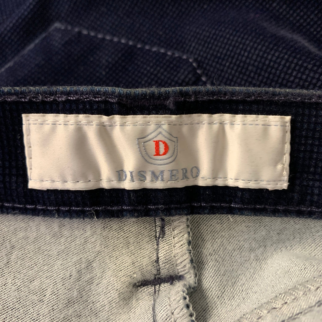 DISMERO Size 8 Navy Cotton Blend Velvet Grid Slim Bootcut Pants