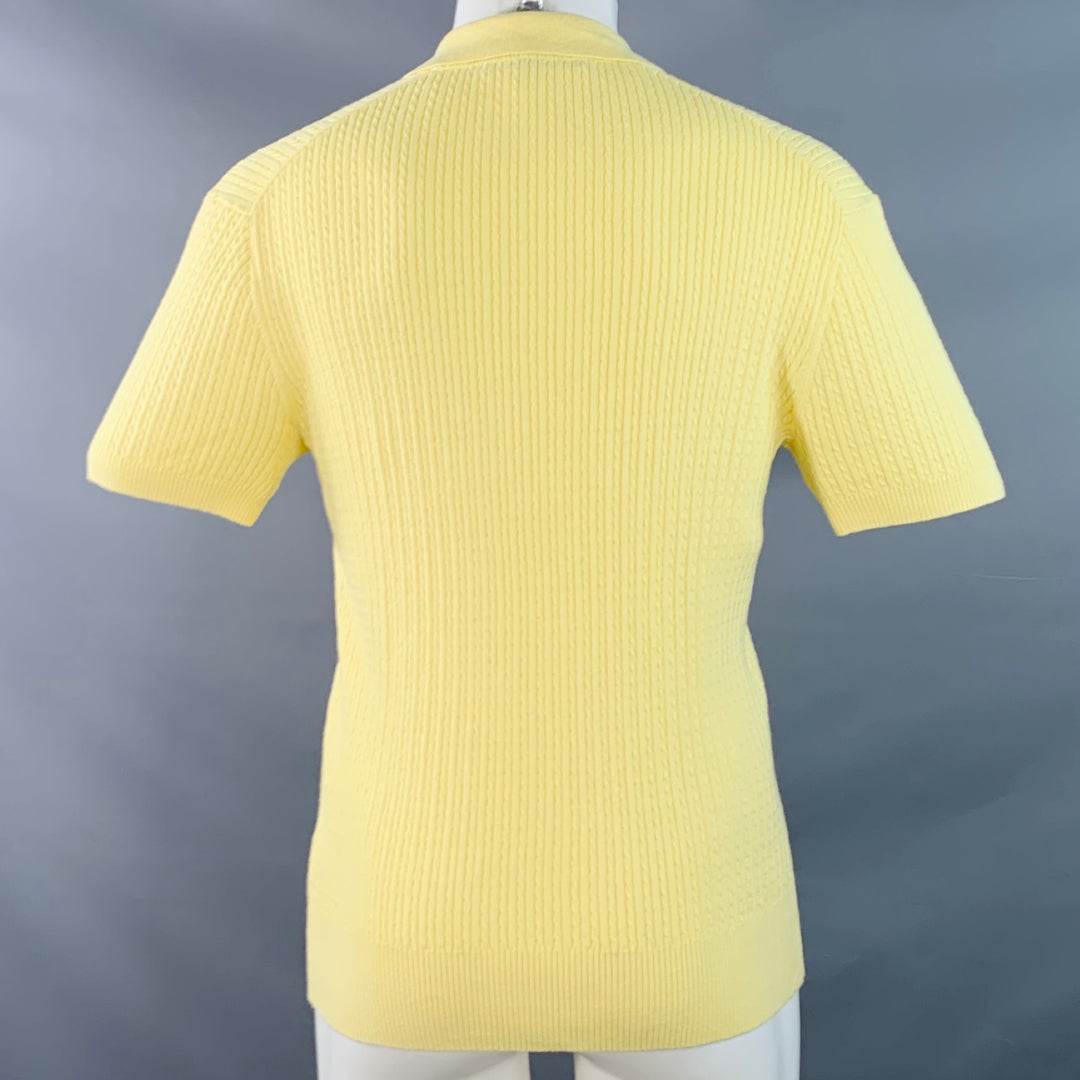 MR TURK Size M Yellow Cable Knit Cotton Polo