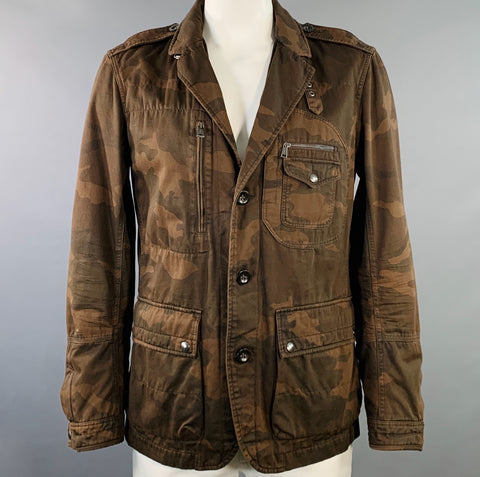 RALPH LAUREN Size L Brown Black Camouflage Cotton Epaulets Utility Jacket