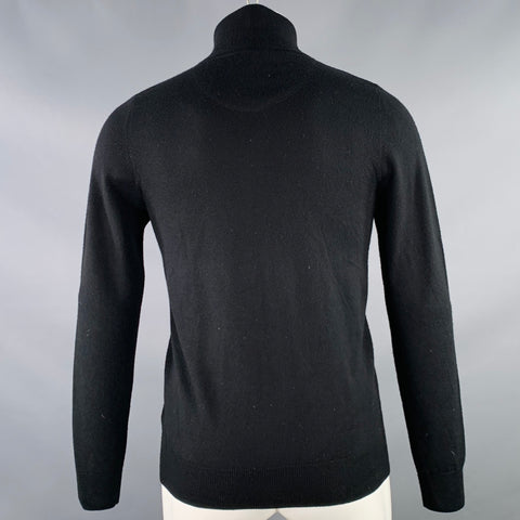 BURBERRY BRIT Size S Black Multi Color Check Contrast Trim Merino Wool 1/4 Zip Pullover