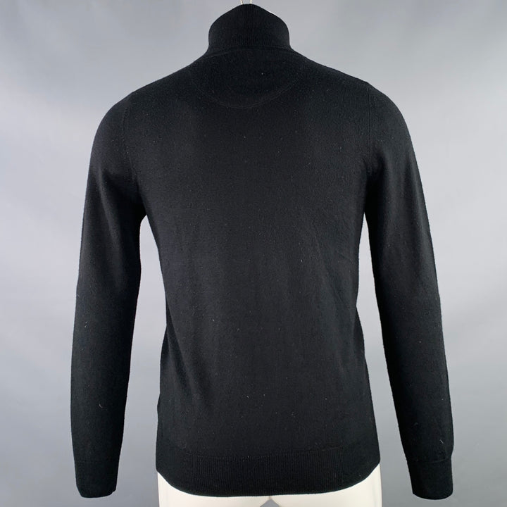 BURBERRY BRIT Size S Black Multi Color Check Contrast Trim Merino Wool 1/4 Zip Pullover