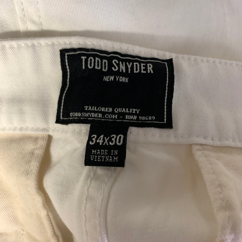 TODD SNYDER Size 34 White Cotton Pleated Dress Pants