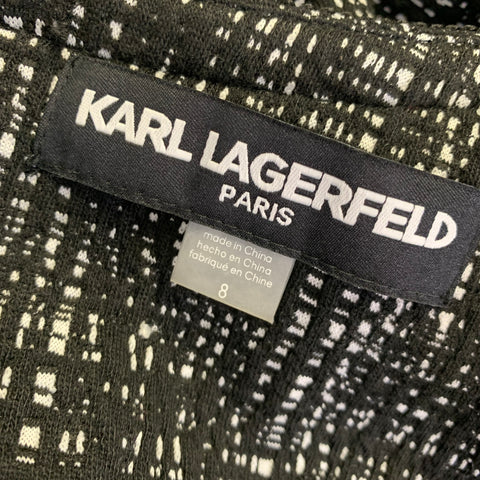 KARL LAGERFELD Size 8 Black White Short Sleeve Knee-Length Dress