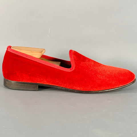 DEL TORO Size 8.5 Red Velvet Grosgrain Trim Slip On Loafers