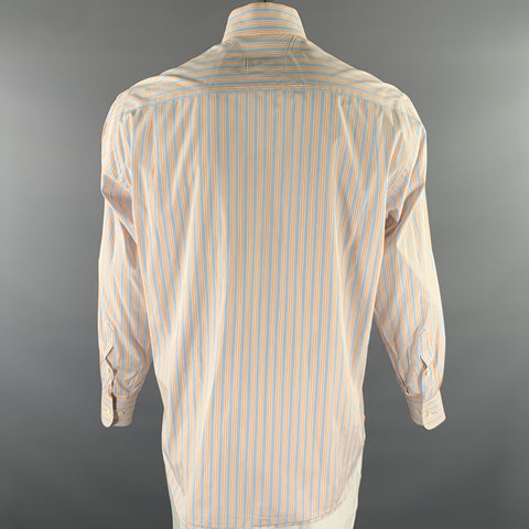 BRIONI Size M Orange Blue Stripe Cotton Spread Collar Long Sleeve Shirt