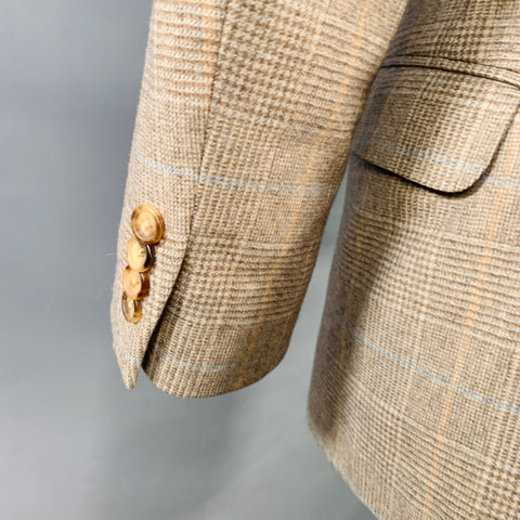BRUNELLO CUCINELLI Size 38 Grey Taupe Plaid Wool Cashmere Notch Lapel Sport Coat