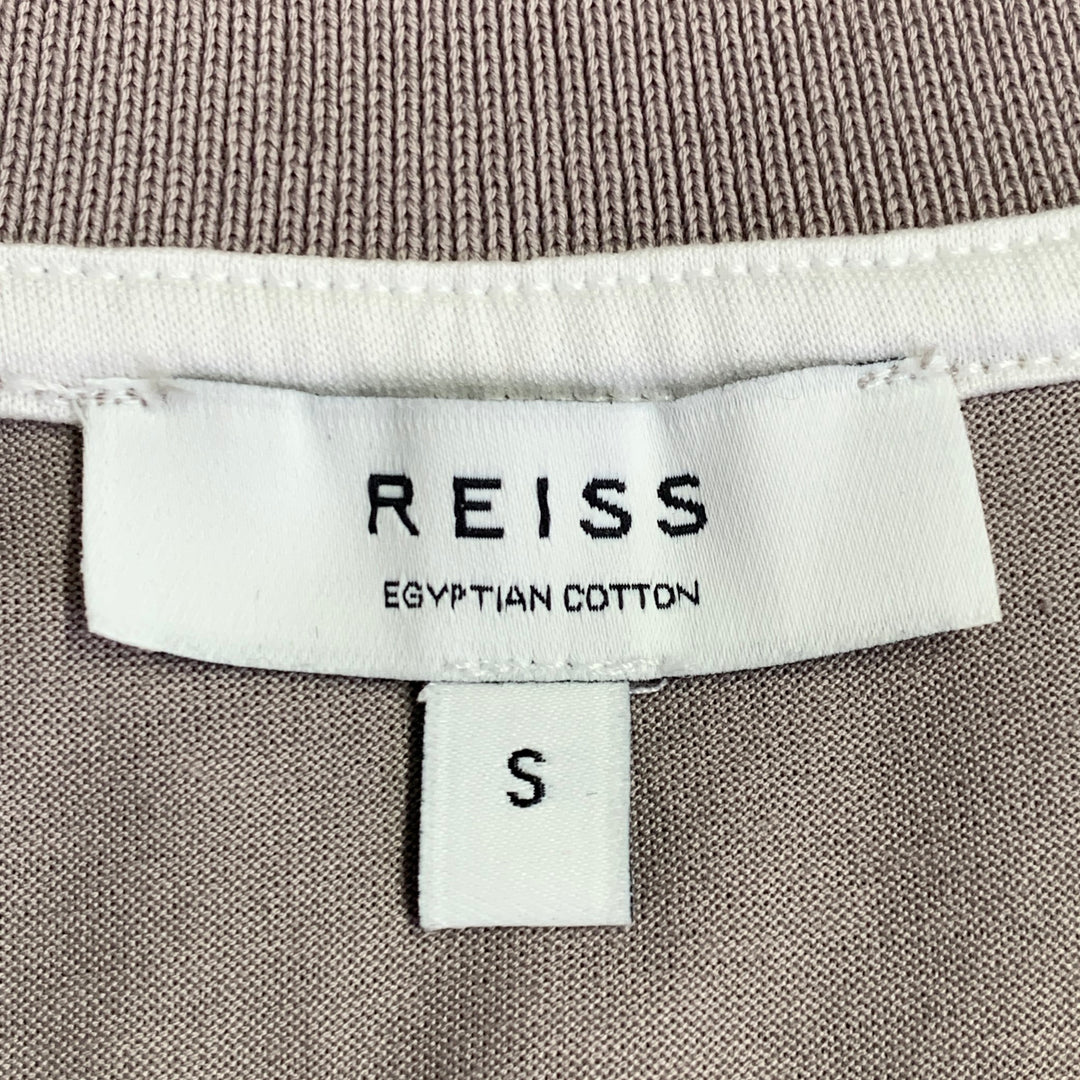 REISS Size S Samuel White Tan Brown Color Block Cotton Jersey Zip Up Polo