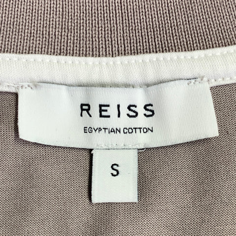 REISS Size S Samuel White Tan Brown Color Block Cotton Jersey Zip Up Polo