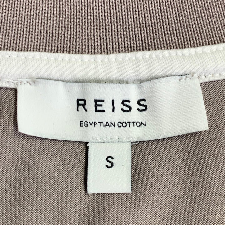 REISS Size S Samuel White Tan Brown Color Block Cotton Jersey Zip Up Polo