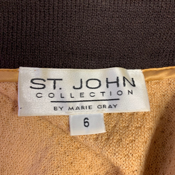 ST. JOHN Size 6 Tan Brown Knit Two Tone Zip Up Jacket Blazer