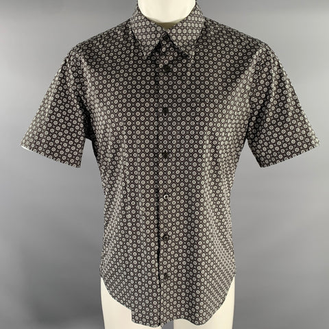 PRADA Size M Grey Black White Geometric Short Sleeve Shirt