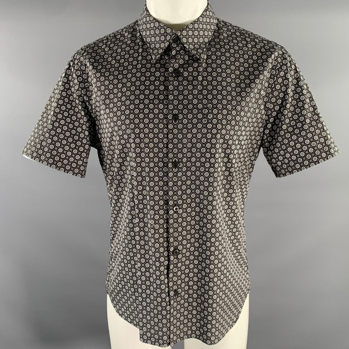 PRADA Size M Grey Black White Geometric Short Sleeve Shirt
