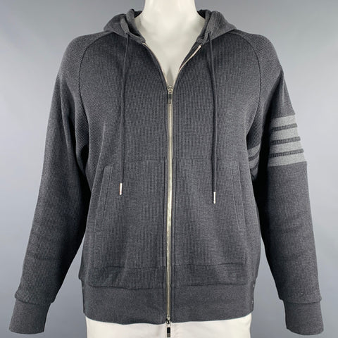 THOM BROWNE Size XXL Grey Charcoal Waffle Knit Cotton Jacket