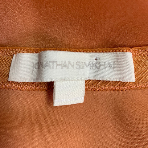 JONATHAN SIMKHAI Size 2 Orange Coral Satin Textured Raw Edge Midi Skirt