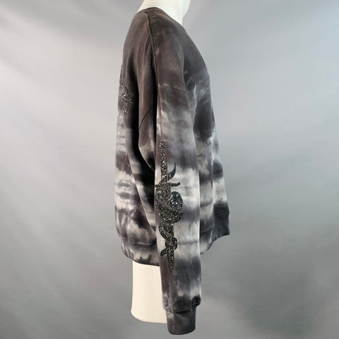 AMIRI Size S Grey Black Tie Dye Glitter Applique Cotton Crew Neck Sweatshirt