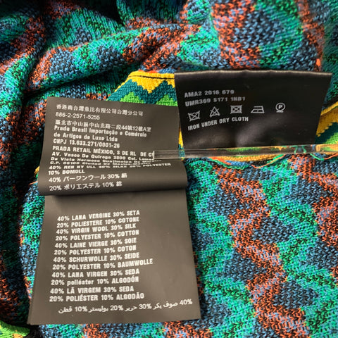 PRADA Size 42 Green Multi-Color Geometric Wool Poly Silk Cotton Sweater