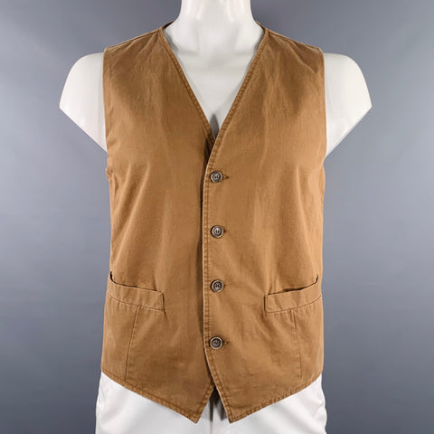 DANIELE ALESSANDRINI Size L Khaki Cotton Buttoned Vest