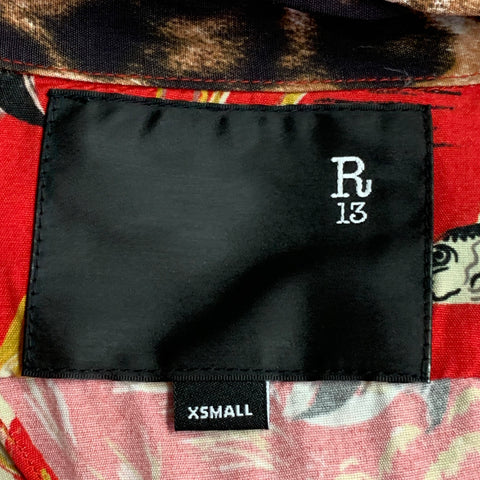 R13 SS19 Size XS Red Multi Color Hawaiian Viscose Camp Short Sleeve Shirt