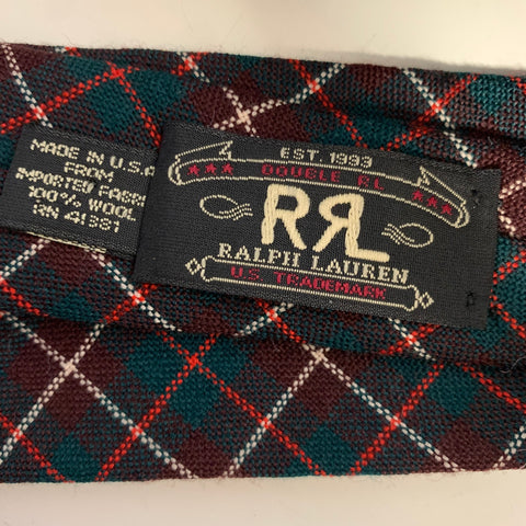 RRL by RALPH LAUREN Burgundy Green & Cream Plaid Wool Tie