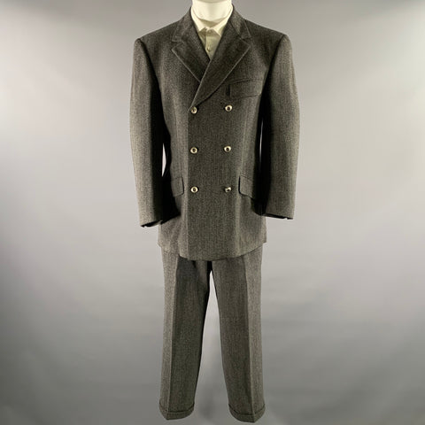 V2 by VERSACE Size 42 Grey Black Heather Double Breasted Suit
