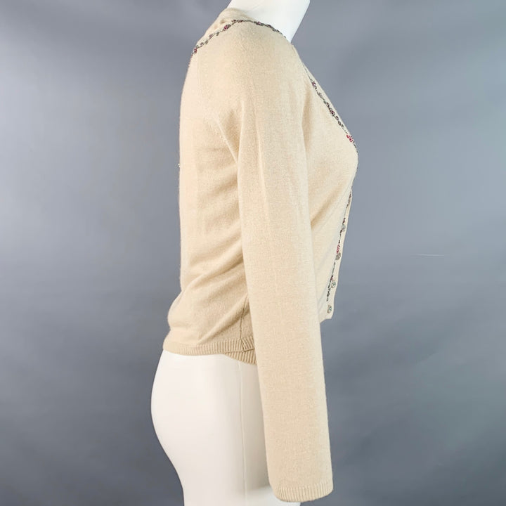 BLUMARINE Size 6 Beige Multi Color Rayon Cashmere Blend Beaded Cardigan Set