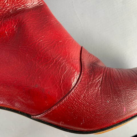 MOSCHINO Size 7 Burgundy Bow Patent Leather Zip Up Boots