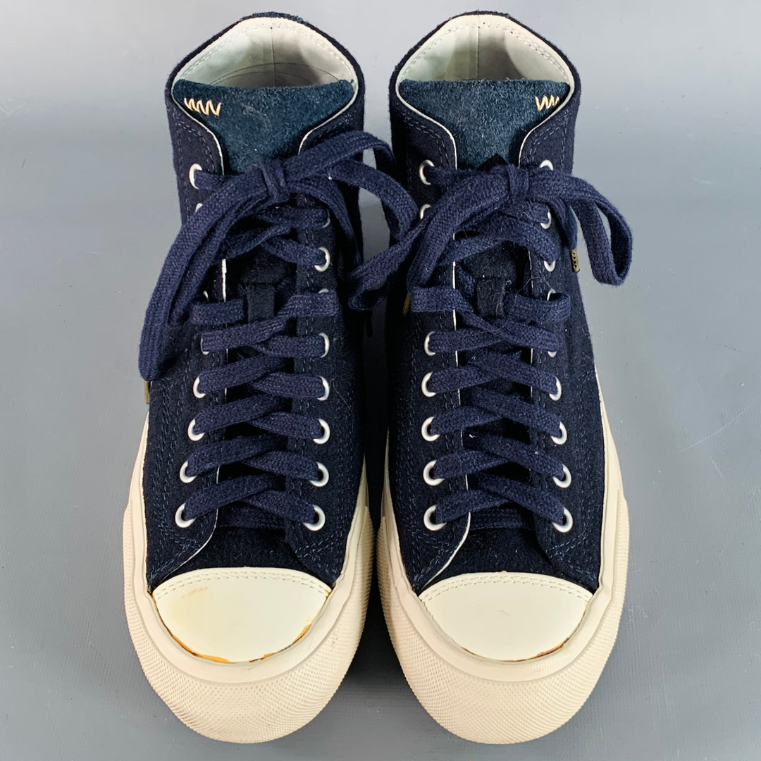 VISVIM Size 8 Skagway Navy Off White Canvas High Top Lace-Up Sneakers