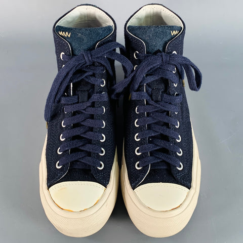 VISVIM Size 8 Skagway Navy Off White Canvas High Top Lace-Up Sneakers