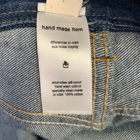 WESTFALL Size S Blue Red Cotton Painted Strawberry High Waisted Straight Button Fly Jeans