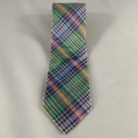 FACONNABLE Green Purple Plaid Cotton Tie