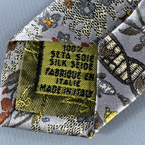 Cravate en Soie à Motif Floral Abstrait Gris Olive CHRISTIAN LACROIX