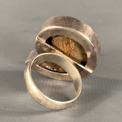 NO BRAND Fossil Size 9 Brown Silver Spiral Ring