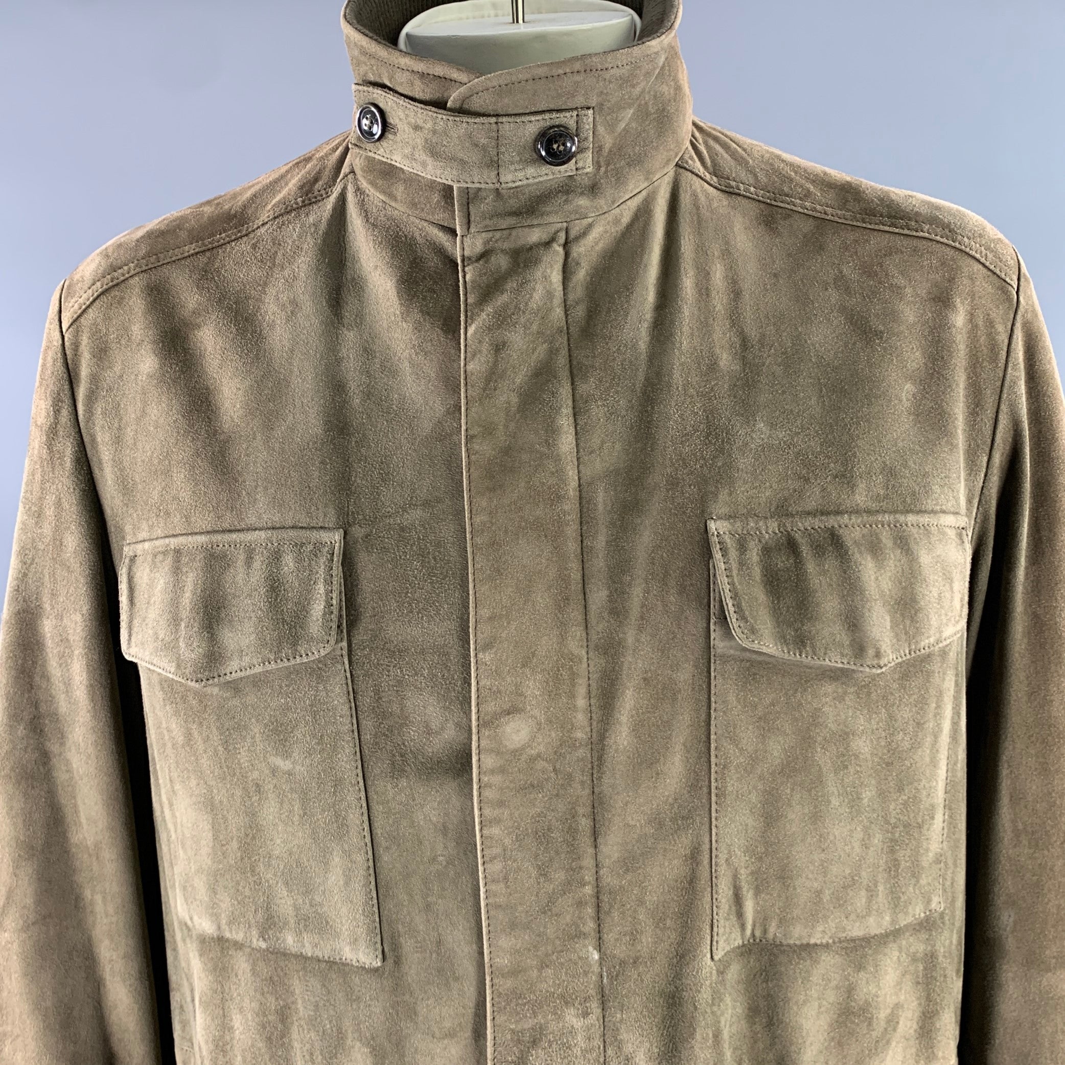 LORO PIANA Size XXL Khaki Solid Suede Field Jacket – Sui Generis