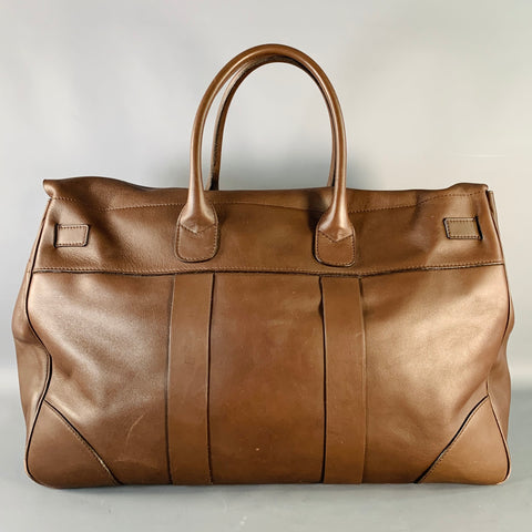 BRUNELLO CUCINELLI Chocolate Brown Leather Clasp Weekender Bag