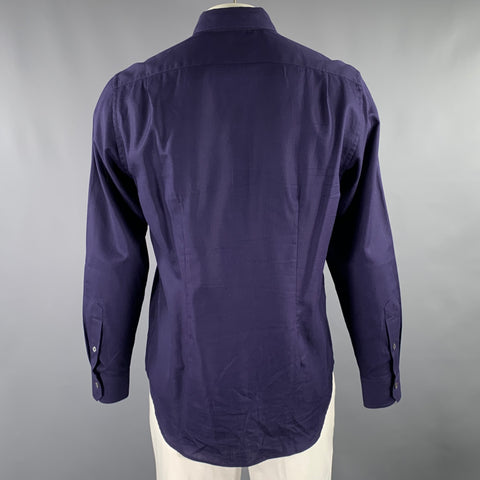 PAUL SMITH Size L Purple Textured Cotton One Pocket Long Sleeve Shirt