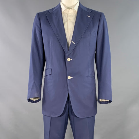 ASTOR & BLACK Size 44 Blue Contrast Stitch Single Breasted Notch Lapel Suit