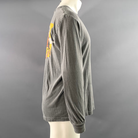 PLEASURES Size M Grey Yellow Graphic Cotton Long Sleeve Shirt