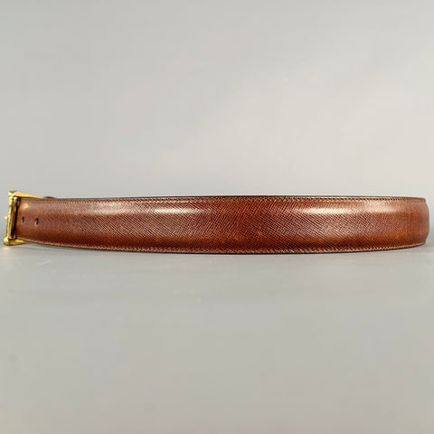 COLE HAAN Size 36 Dark Brown Saffiano Leather Belt