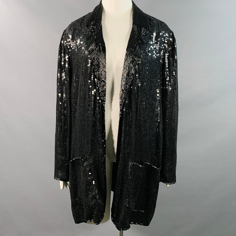 JUDITH ANN CREATIONS Vintage Size XL Black Silk Beaded Sequined Open Front Jacket Blazer