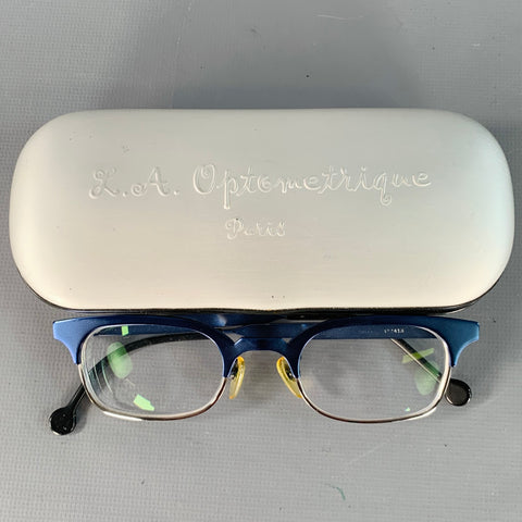 L.A.EYEWORKS Swell Blue Black Metal Semi Rimless Glasses Frames