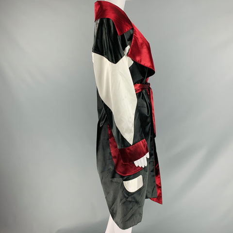 MISBHV Size S Black Burgundy Polyamide Blend Color Block Robe Coat
