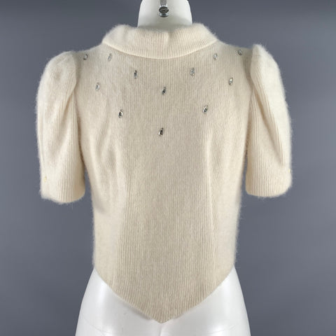 GENETPELSONE Size S Cream Cashmere Rhinestones Cardigan Dress Top