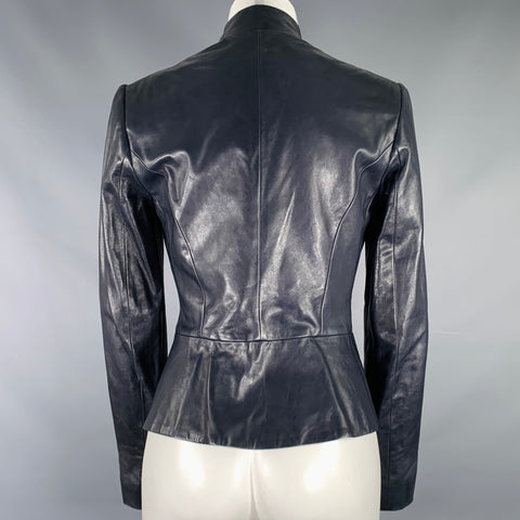 RALPH LAUREN Size 6 Navy Lambskin Leather Peplum Jacket