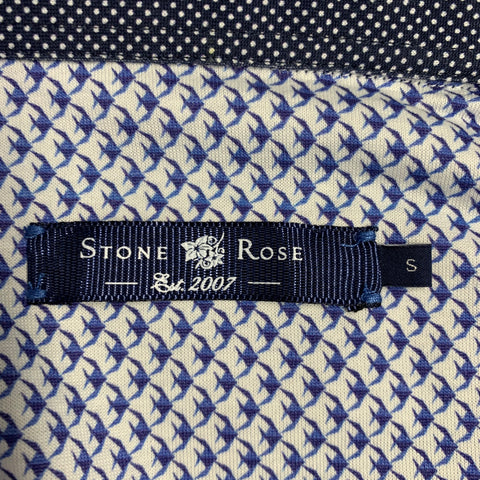 STONE ROSE Size S Navy White Dots Cotton Spread Collar Short Sleeve Shirt